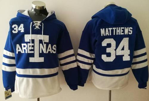 Maple Leafs #34 Auston Matthews Blue Sawyer Hooded Sweatshirt 1918 Arenas Throwback Stitched NHL Jersey